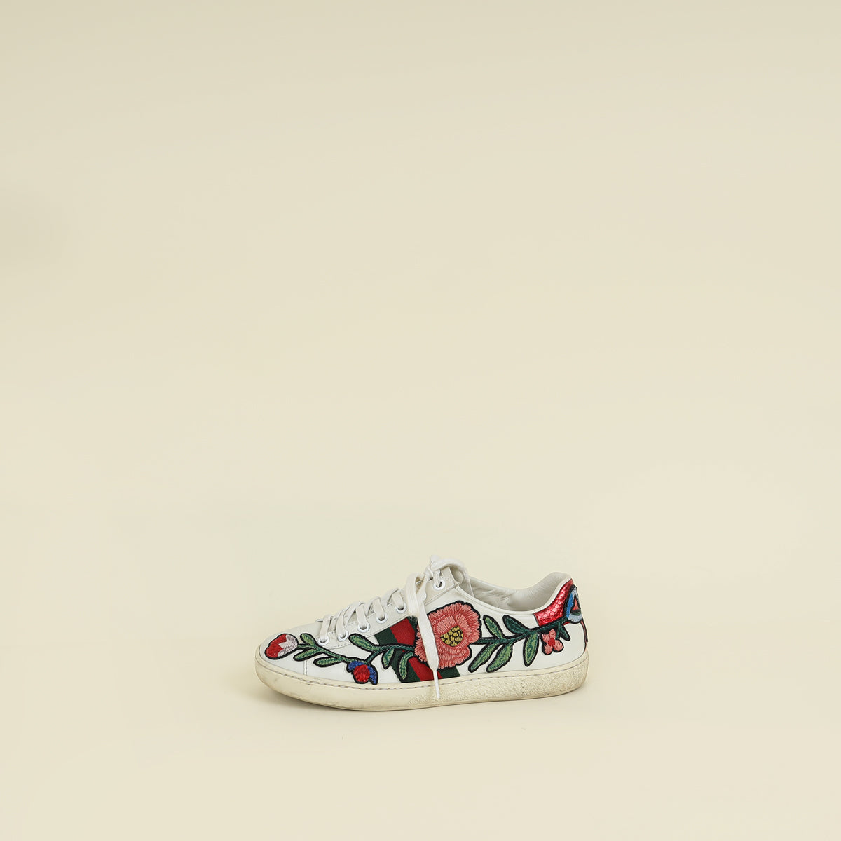 Gucci White Multicolor Ace Floral Embroidered Sneaker 36