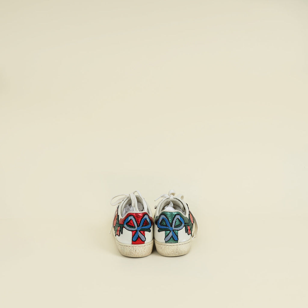 Gucci White Multicolor Ace Floral Embroidered Sneaker 36