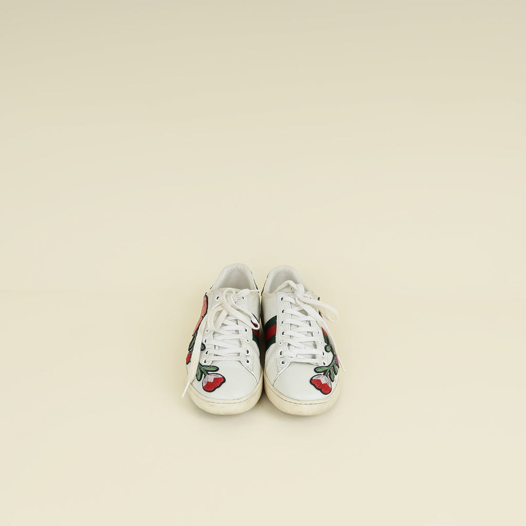 Gucci White Multicolor Ace Floral Embroidered Sneaker 36
