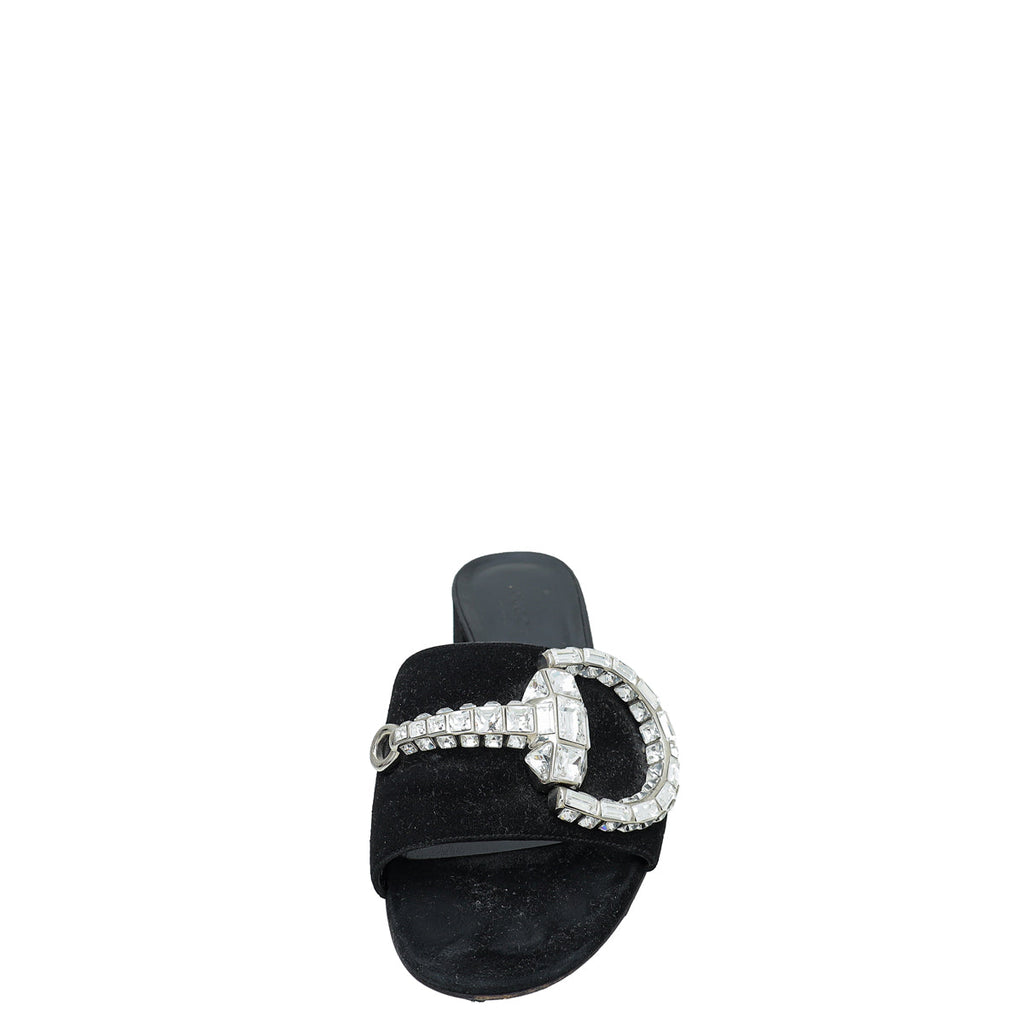 Gucci Black Maxime Suede Horsebit Crystal Mules 36