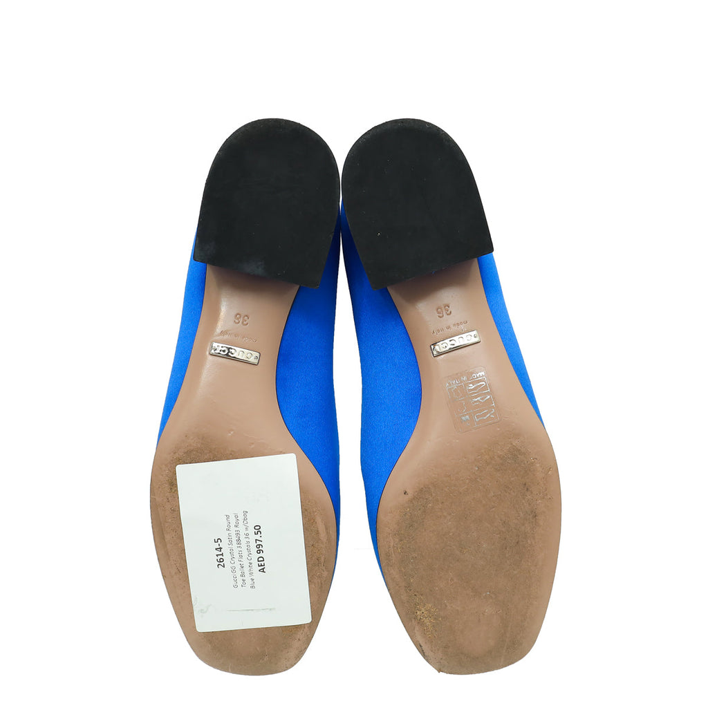 Gucci Royal Blue Satin GG Crystal Round Toe Ballet Flats 36
