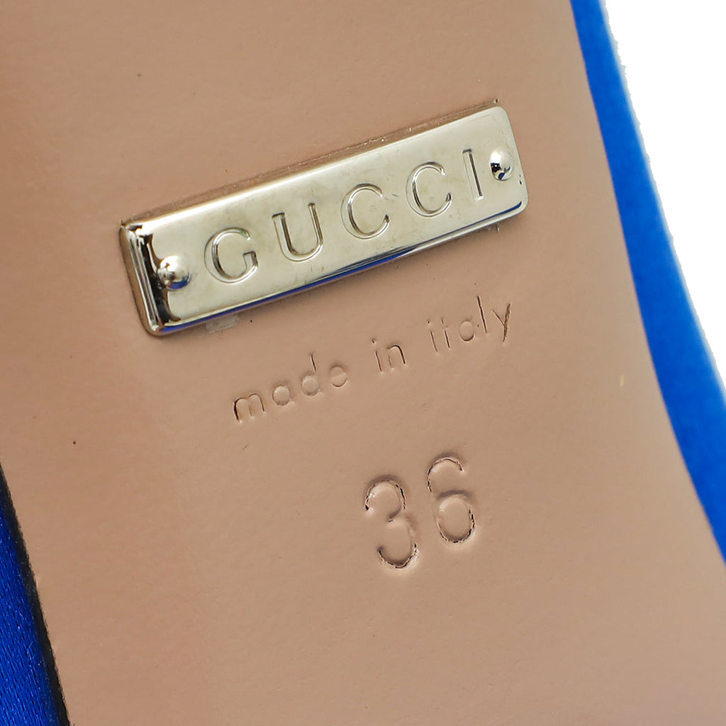 Gucci Royal Blue Satin GG Crystal Round Toe Ballet Flats 36