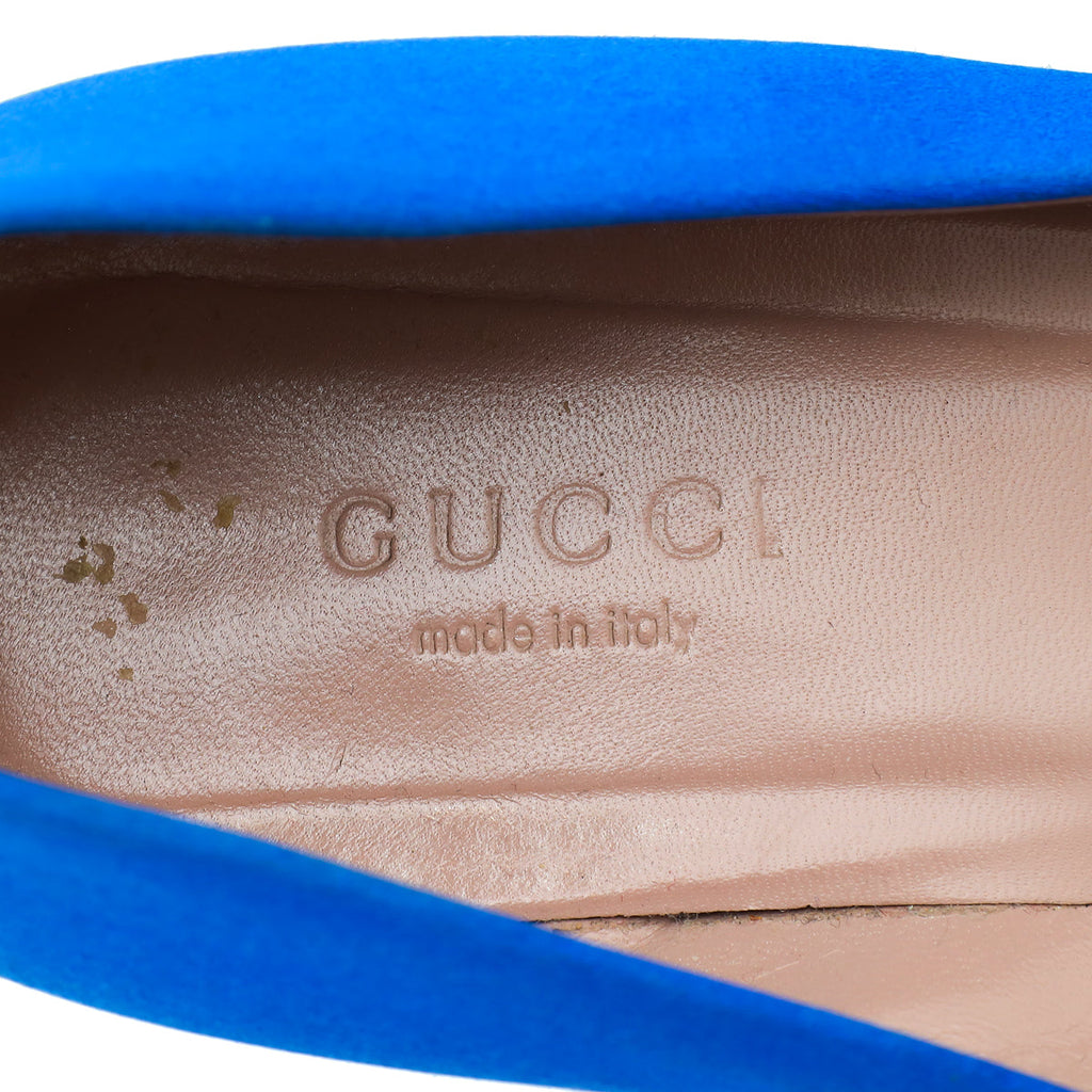 Gucci Royal Blue Satin GG Crystal Round Toe Ballet Flats 36