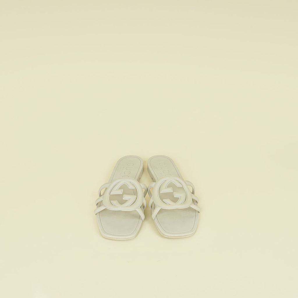 Gucci Off White Interlocking G Cutout Slide Sandal 36