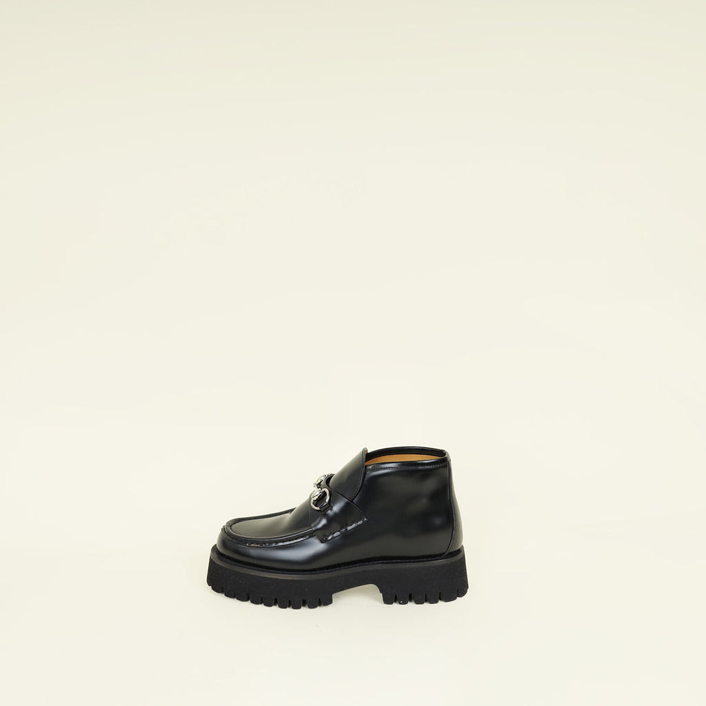 Gucci Black Cordovan Lux Horsebit Ankle Boots 37.5