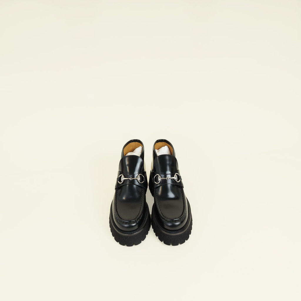 Gucci Black Cordovan Lux Horsebit Ankle Boots 37.5