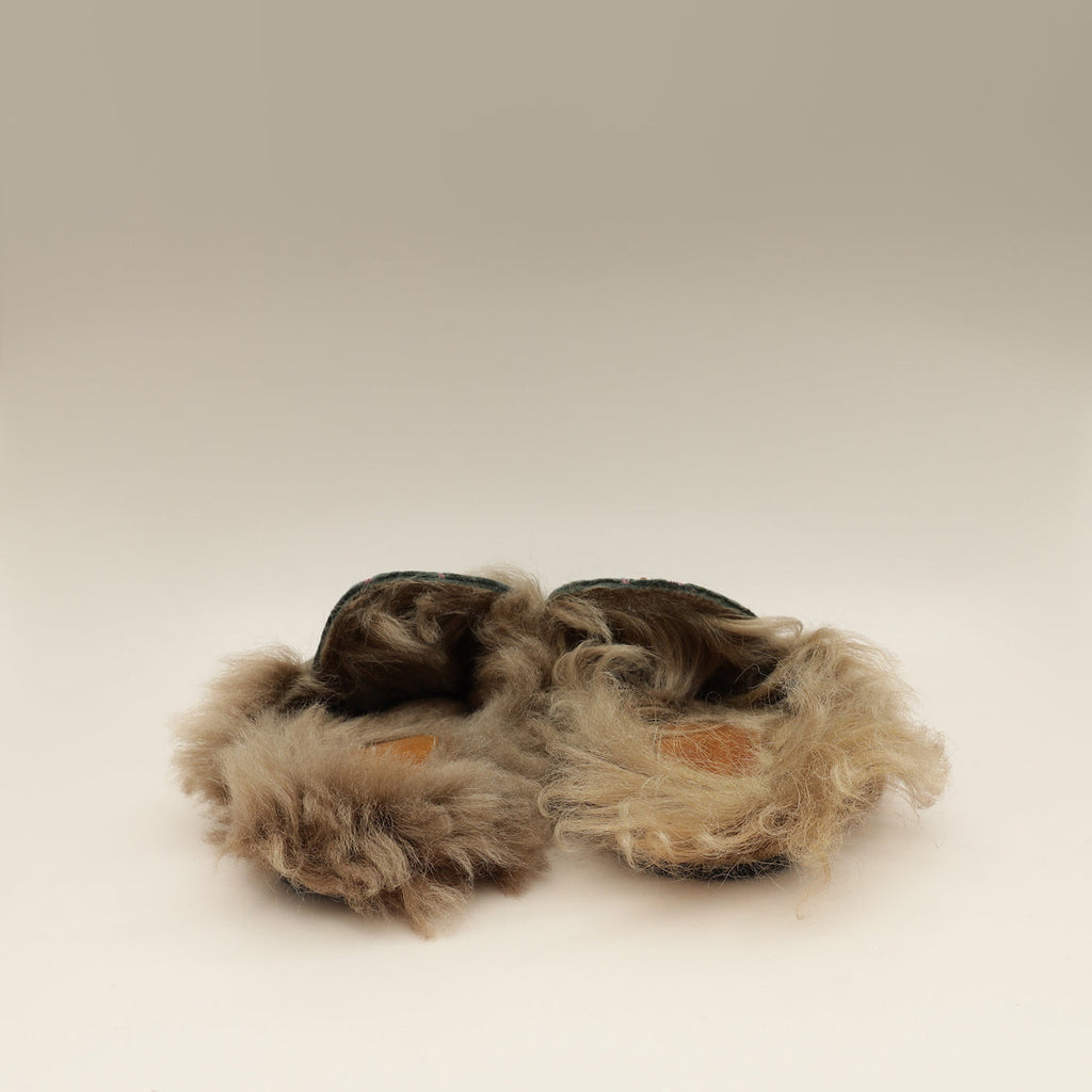 Gucci Olive GG Velvet Fur Princetown Mules 37