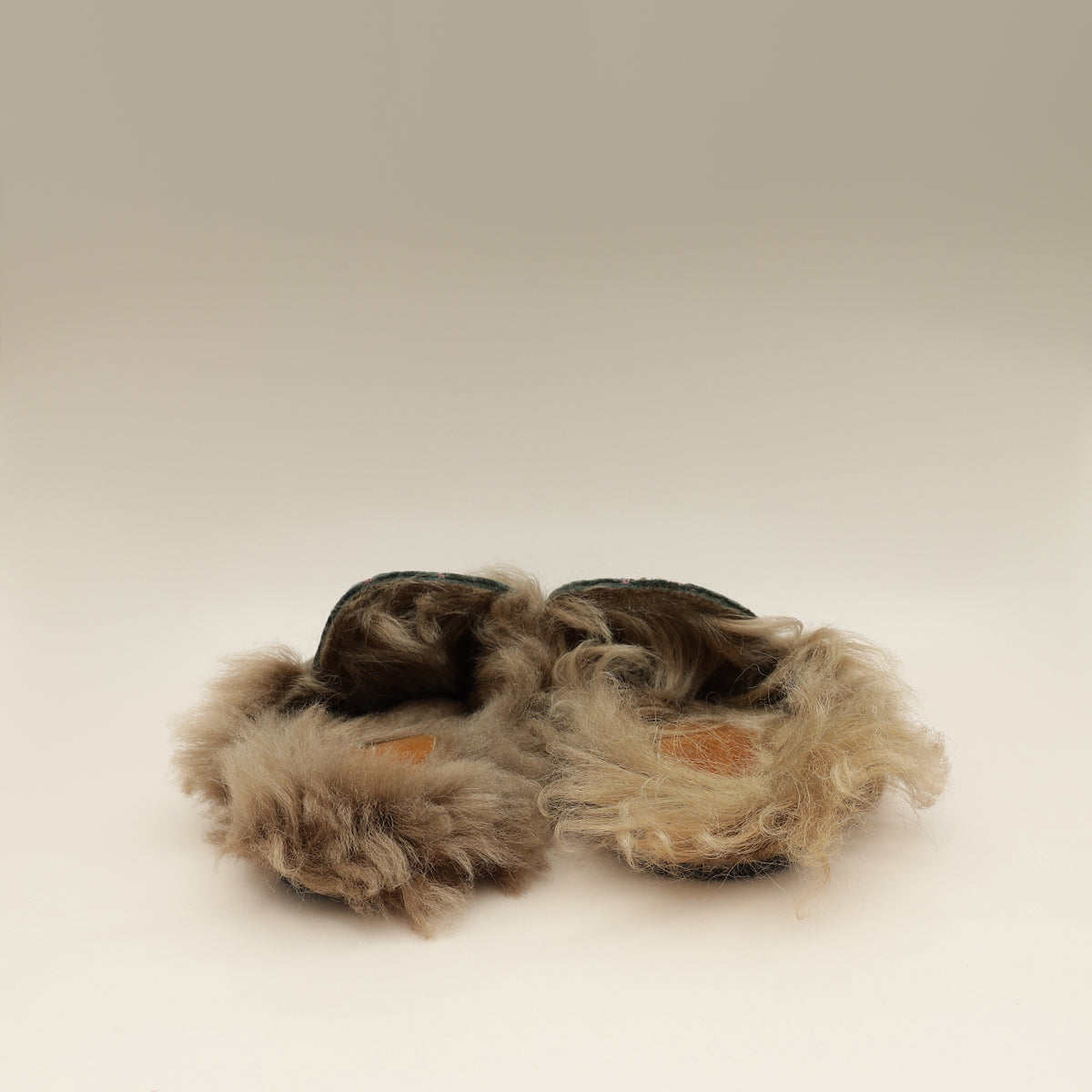 Gucci Olive GG Velvet Fur Princetown Mules 37