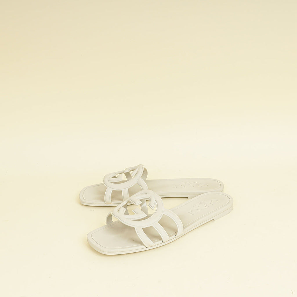 Gucci Vintage White Interlocking G Slide Sandal 37