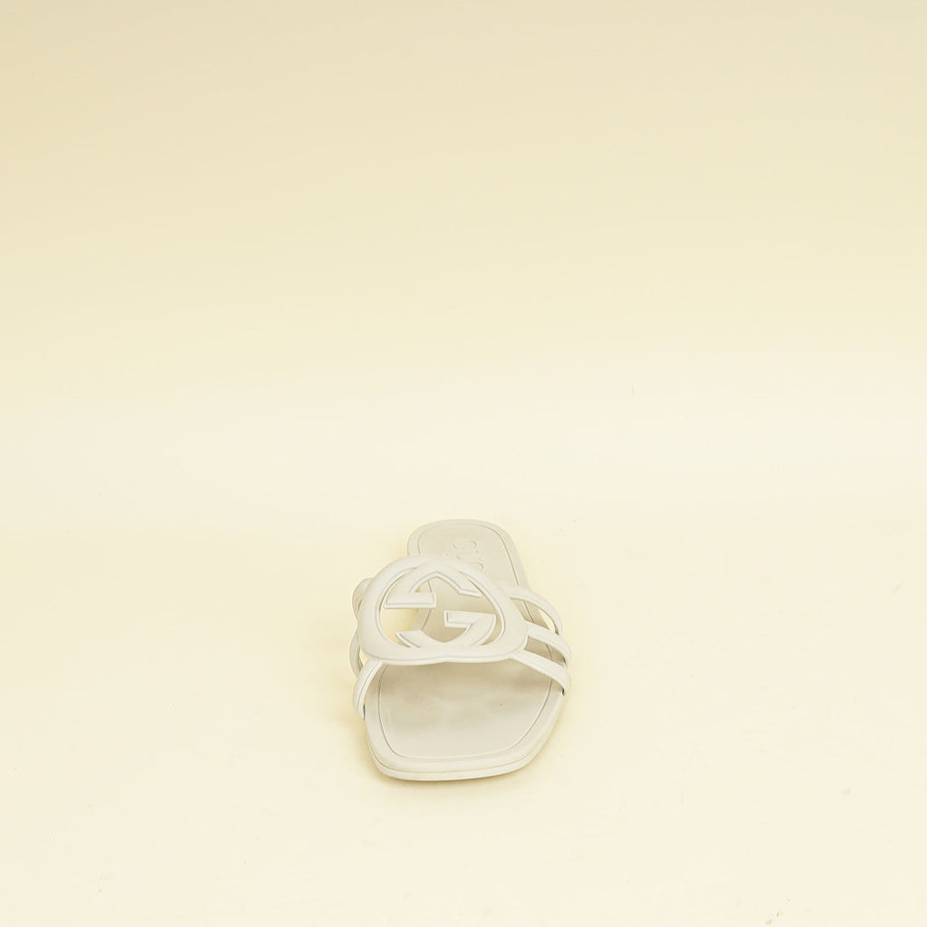 Gucci Vintage White Interlocking G Slide Sandal 37