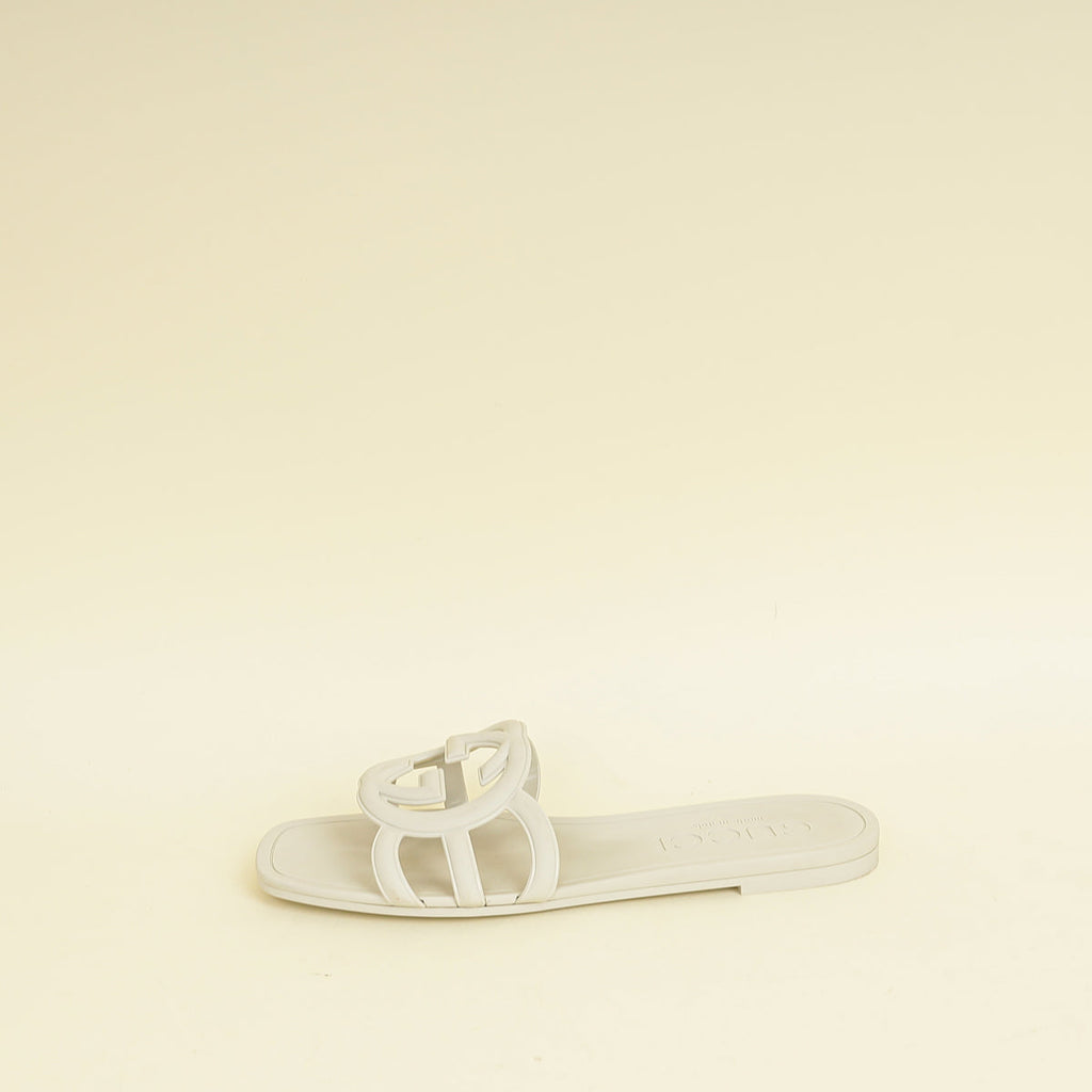 Gucci Vintage White Interlocking G Slide Sandal 37