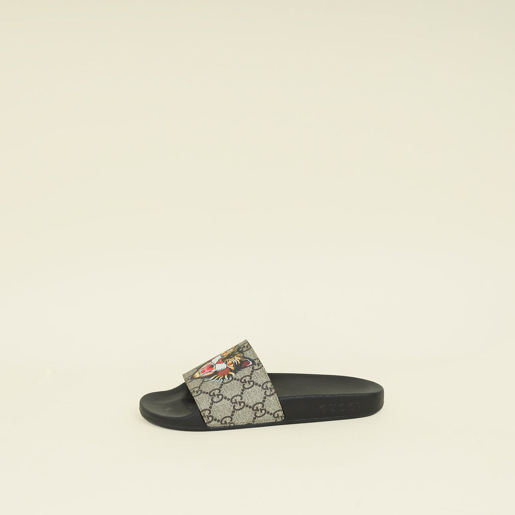 Gucci Bicolor GG Supreme Angry Cat Print Slide Sandal 37