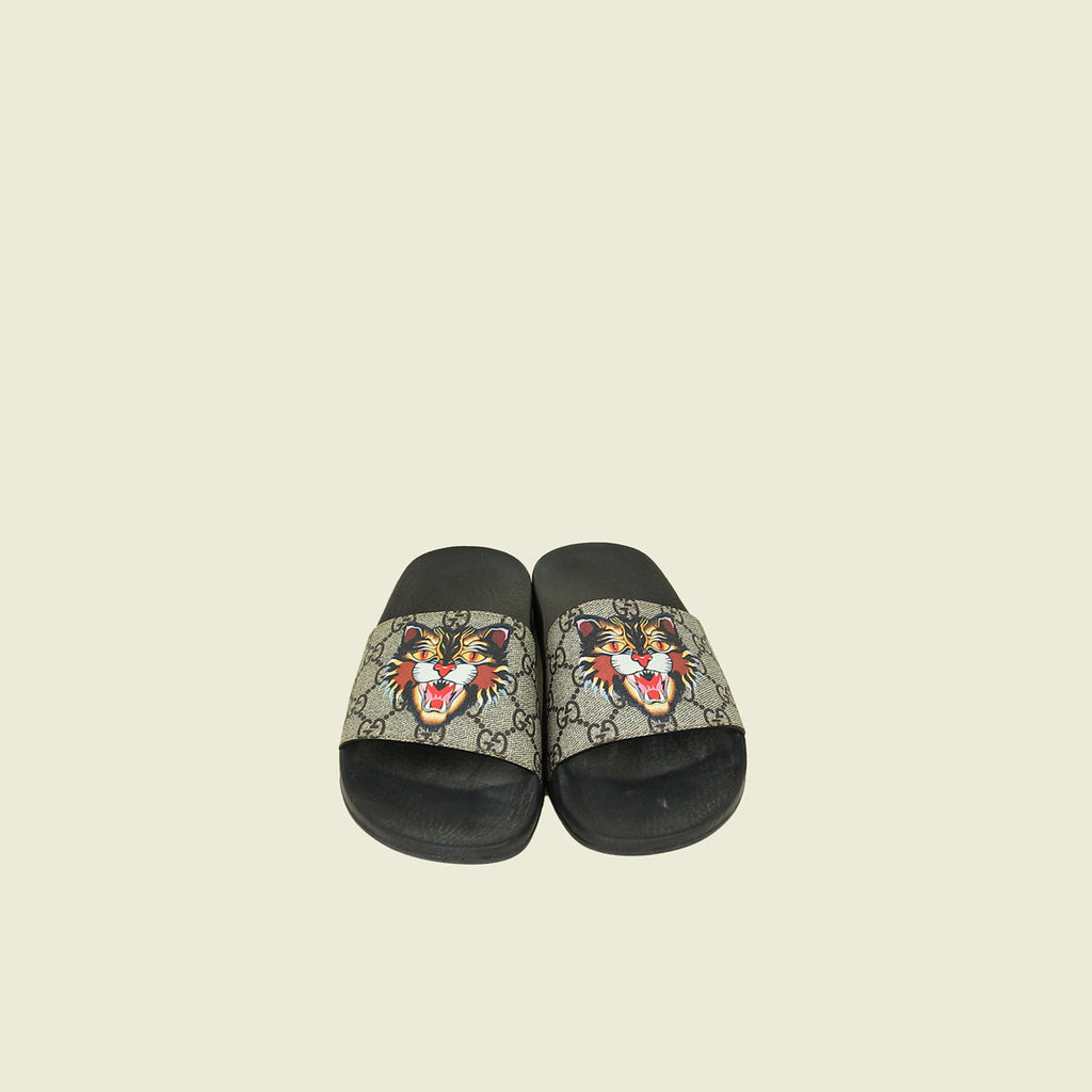 Gucci Bicolor GG Supreme Angry Cat Print Slide Sandal 37