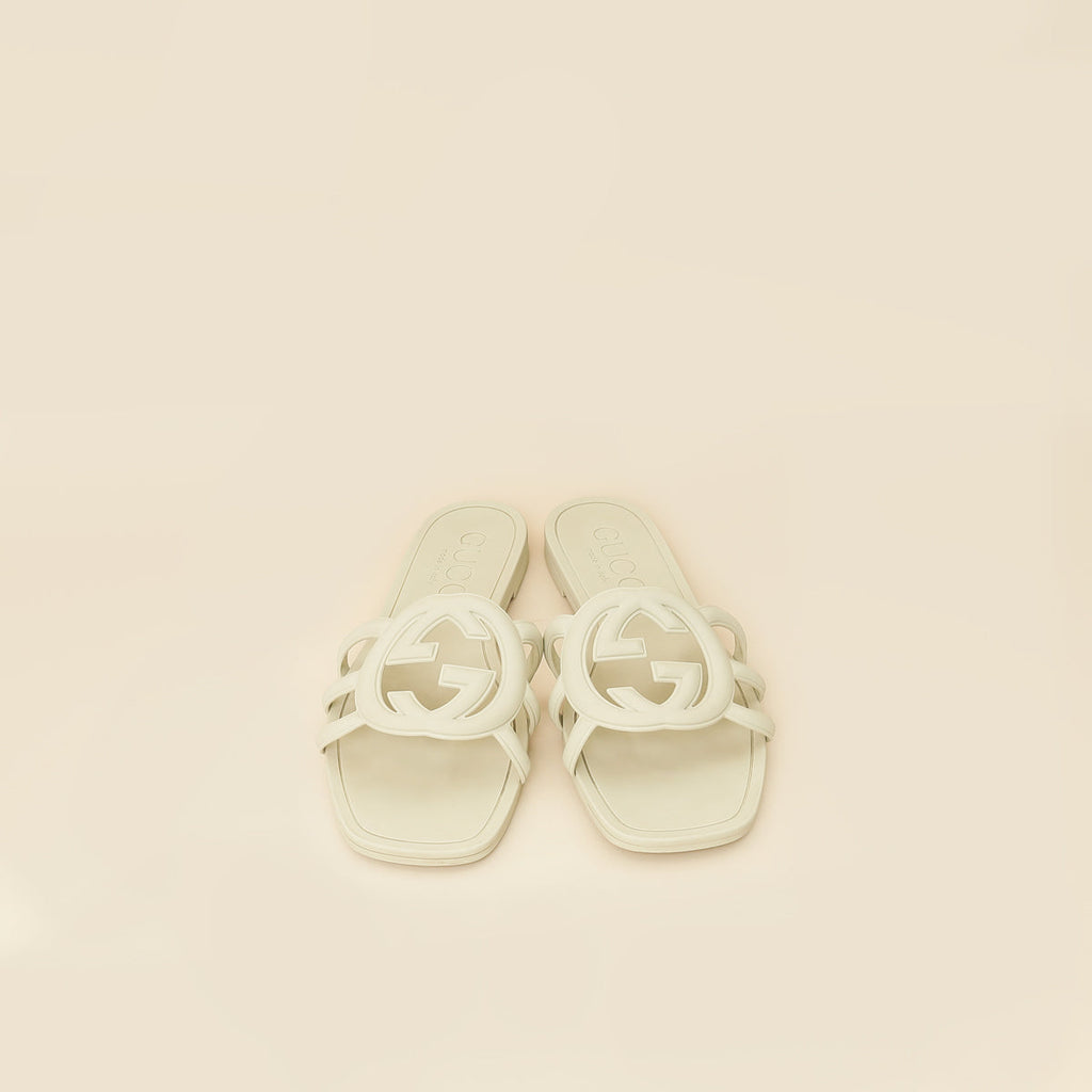 Gucci Off White Interlocking G Cutout Slide Sandal 37
