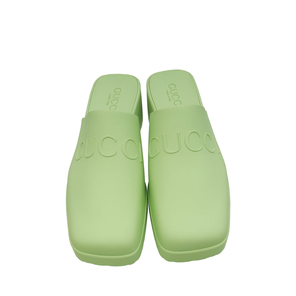 Gucci Pastel Green Logo Rubber Slip-On Sandal 37
