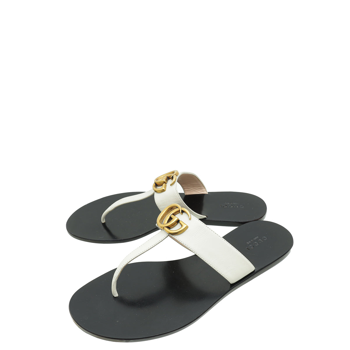 Gucci White GG Marmont Thong Sandals 38.5