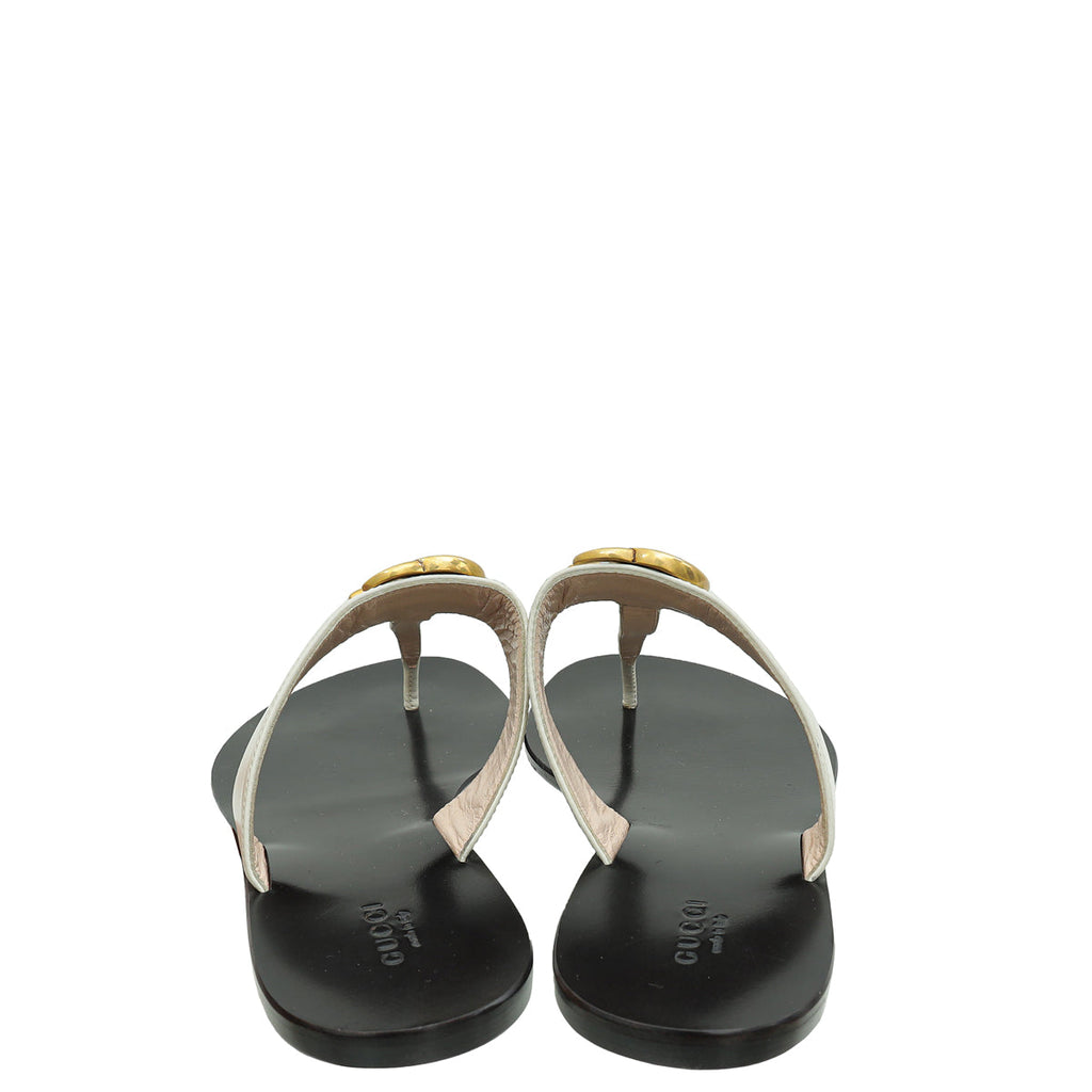 Gucci White GG Marmont Thong Sandals 38.5