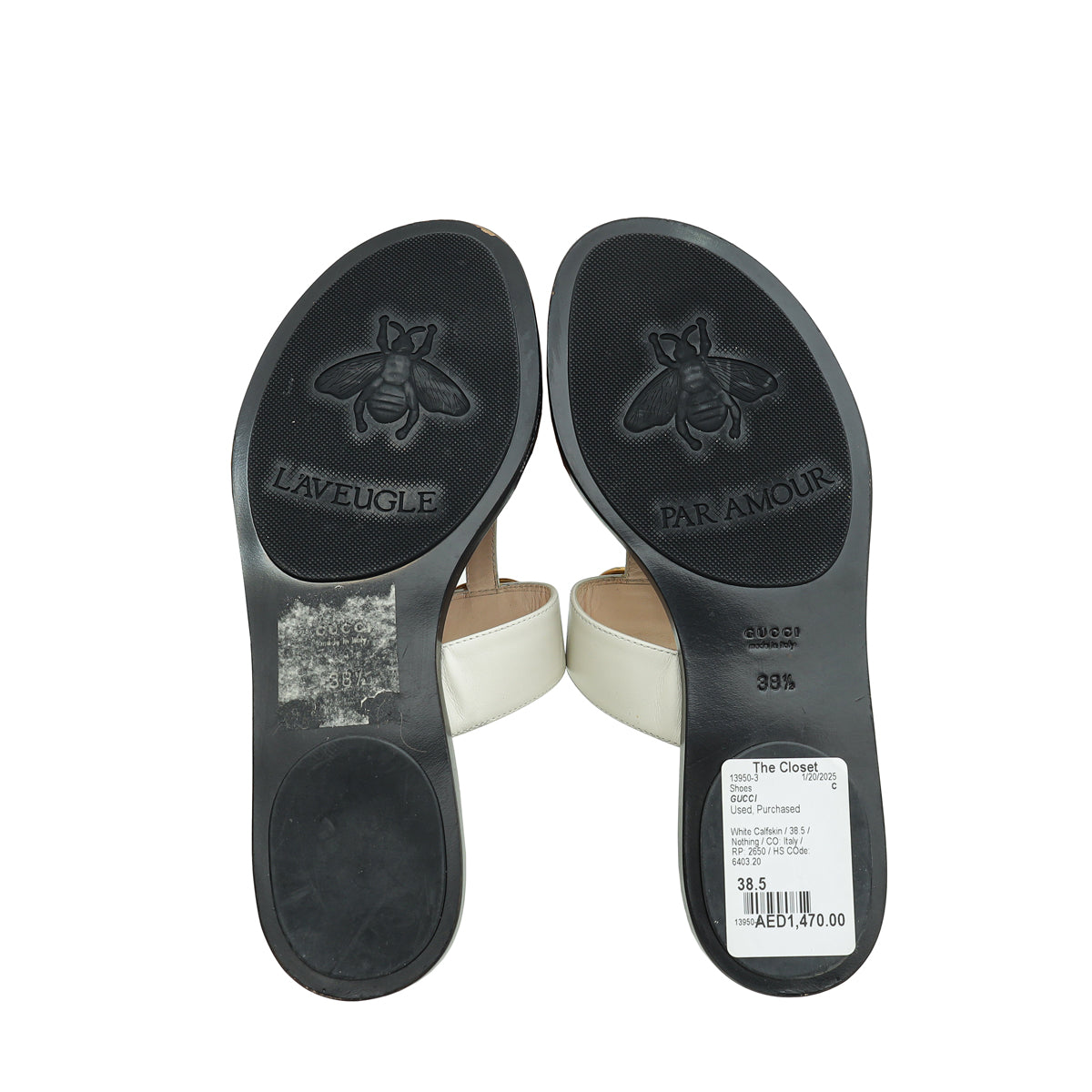 Gucci White GG Marmont Thong Sandals 38.5