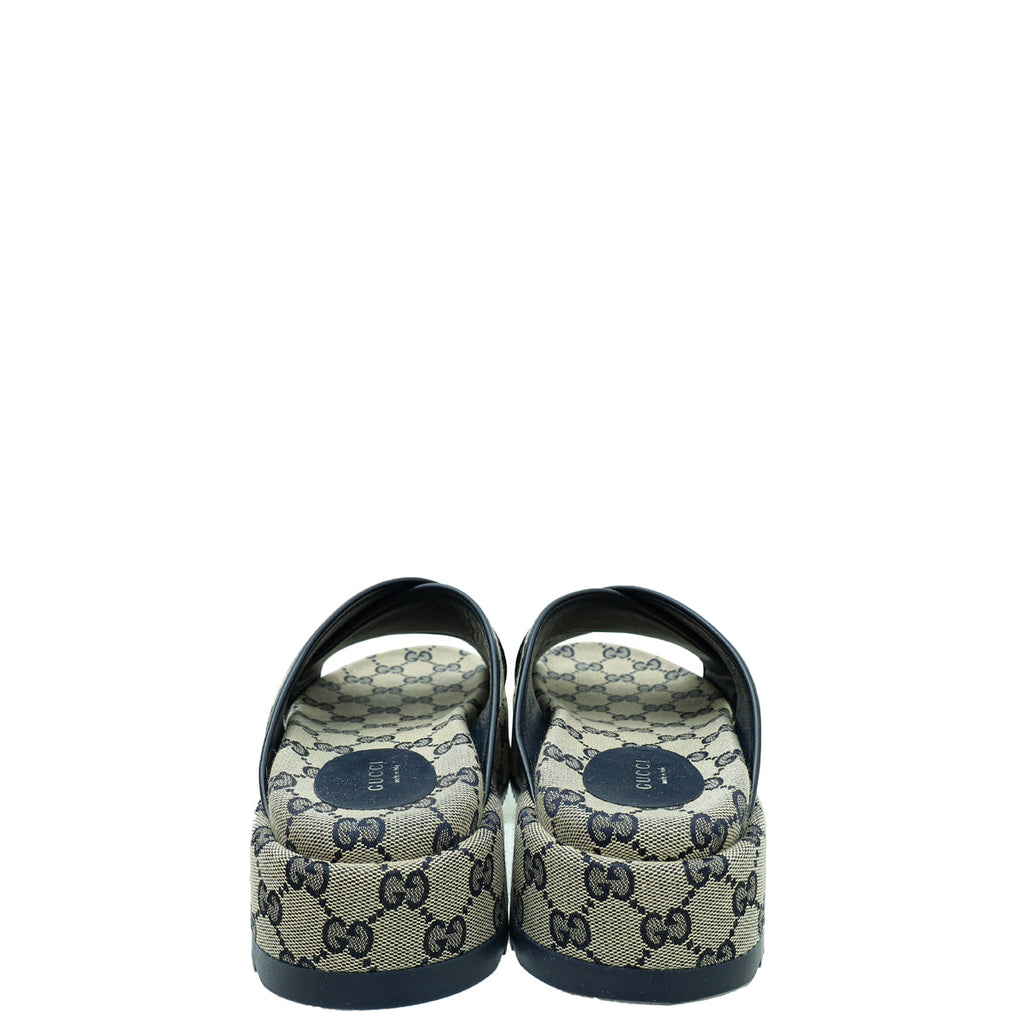 Gucci Navy Blue GG Platform 30mm Sandal 38.5