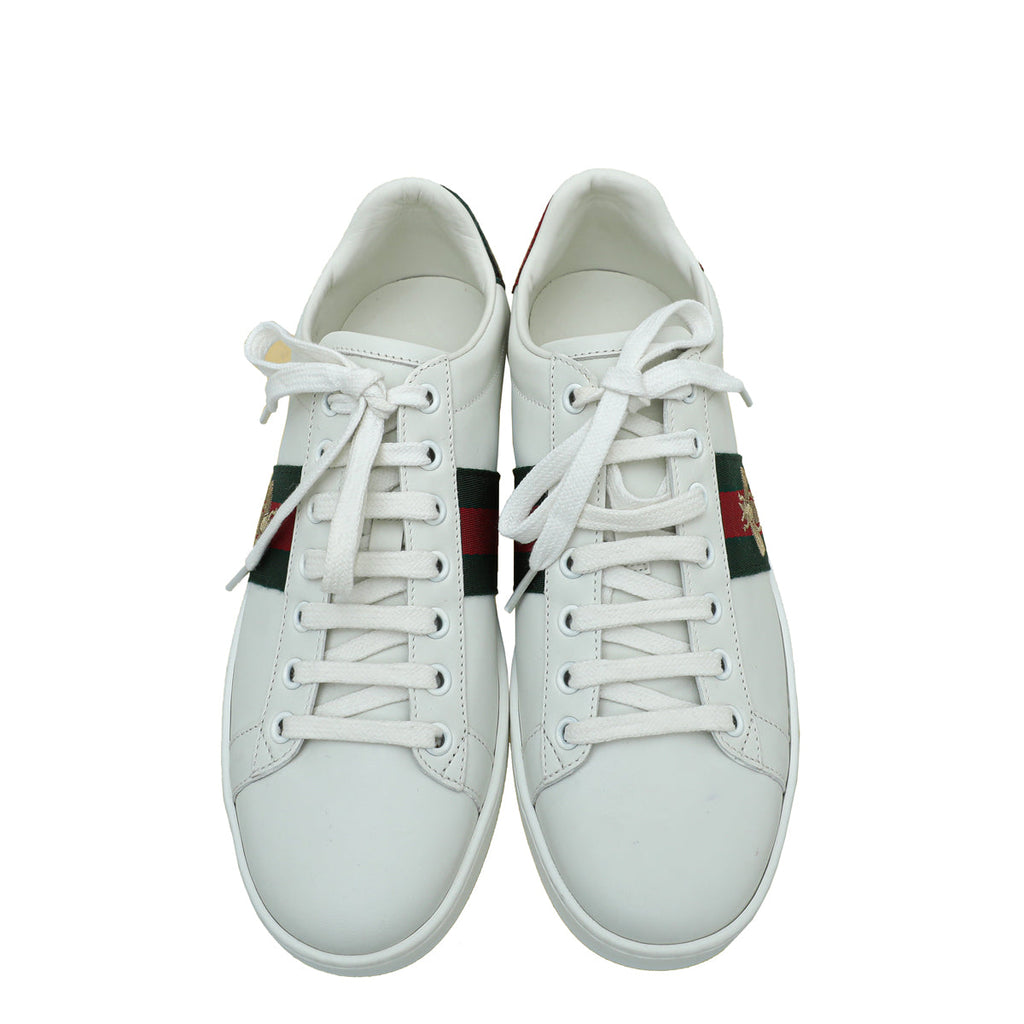 Gucci White Ace Bee Embroidered Sneakers 38