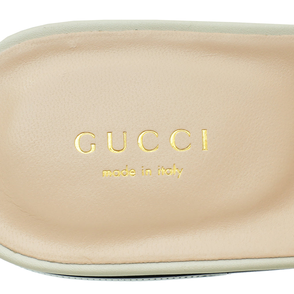 Gucci White Cream GG Cut Out Flat Sandal 38
