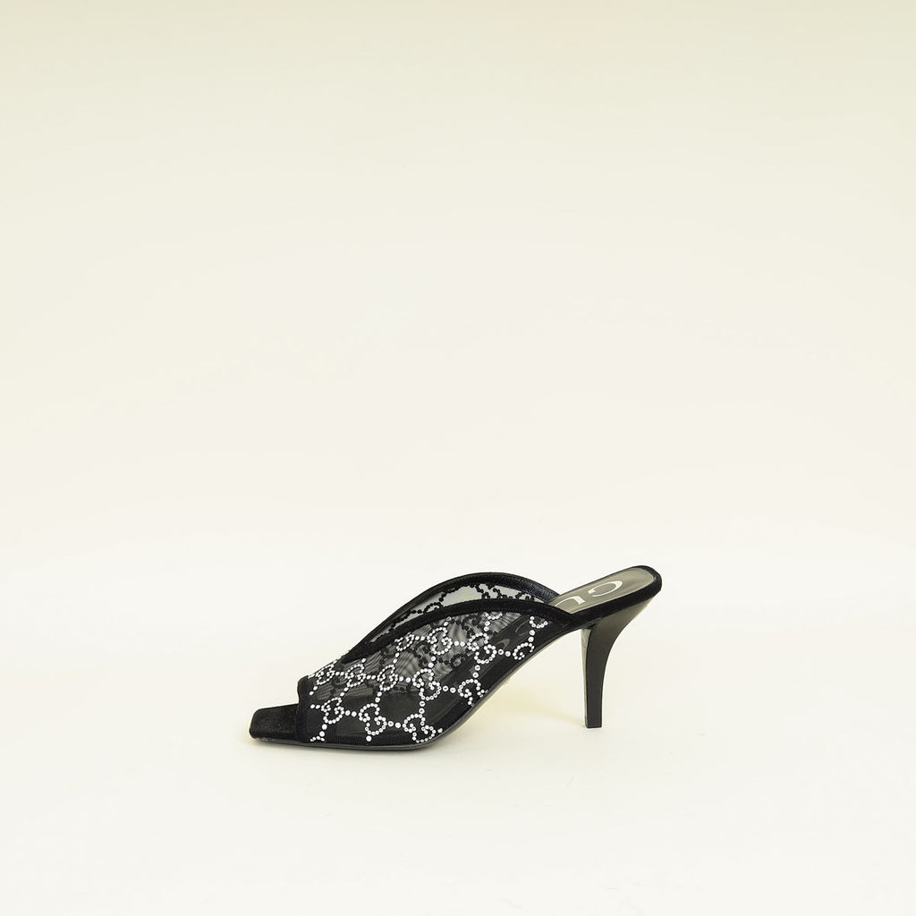 Gucci Black GG Crystal Embellished Mesh Mules 38