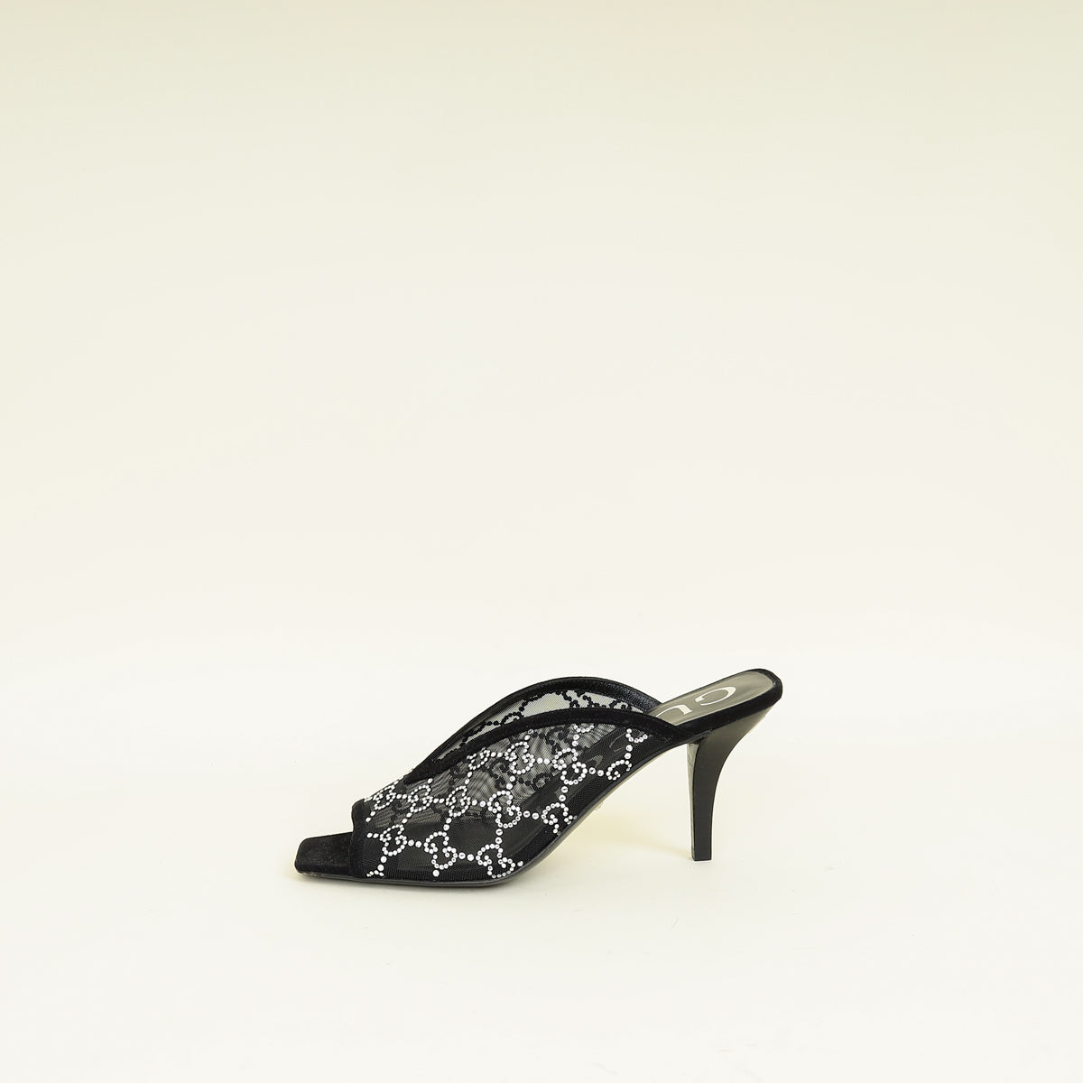 Gucci Black GG Crystal Embellished Mesh Mules 38