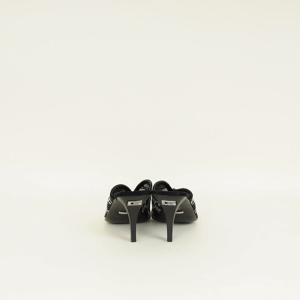 Gucci Black GG Crystal Embellished Mesh Mules 38