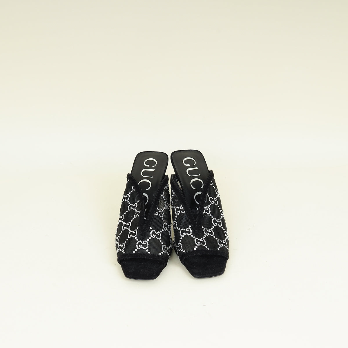 Gucci Black GG Crystal Embellished Mesh Mules 38