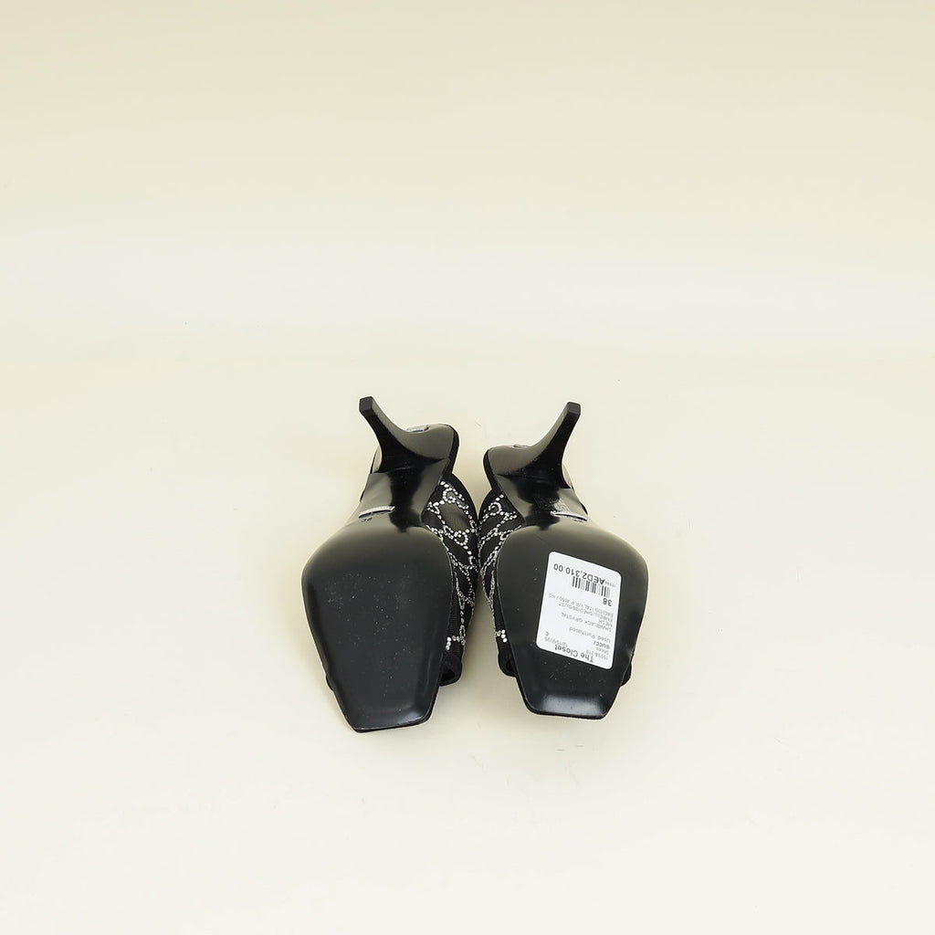 Gucci Black GG Crystal Embellished Mesh Mules 38