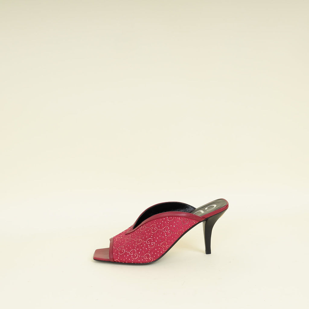 Gucci Dark Old Rose GG Crystal Embellished Mesh Mules 38