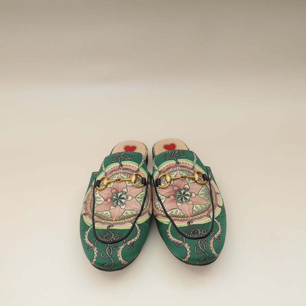 Gucci Multicolor Princetown Satin Print Mules 38