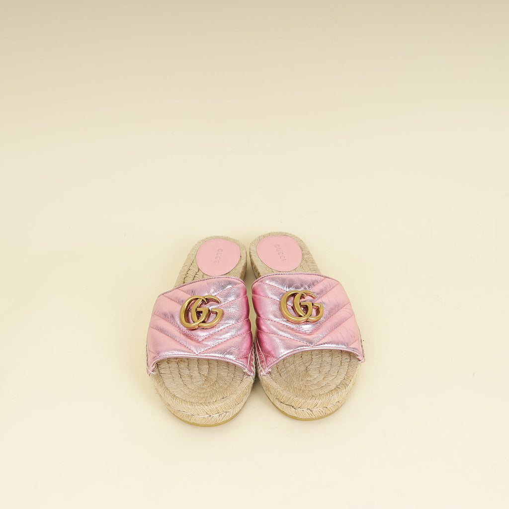 Gucci Metallic Pink GG Marmont  Espadrille Sandal 39