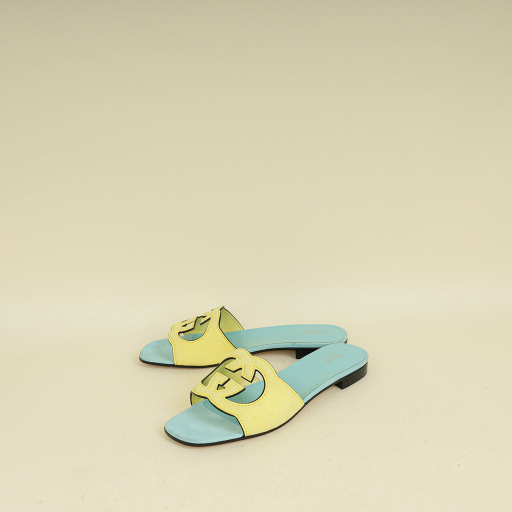 Gucci Bicolor Interlocking G Cutout Slide Sandal 39