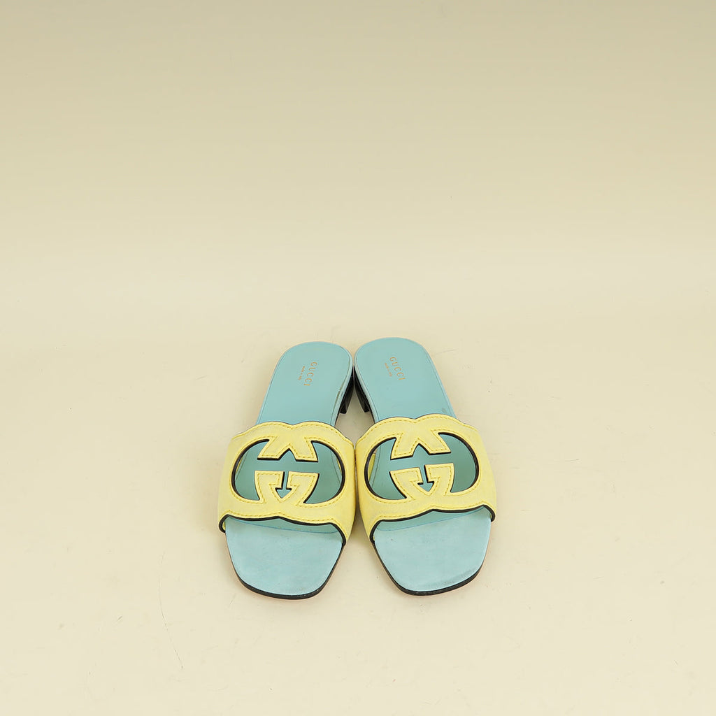 Gucci Bicolor Interlocking G Cutout Slide Sandal 39