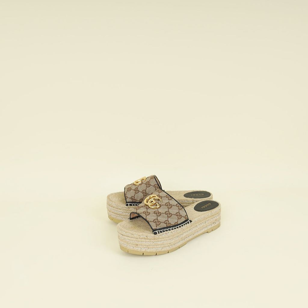 Gucci Ebony GG Marmont Platform Espadrille Mule 39