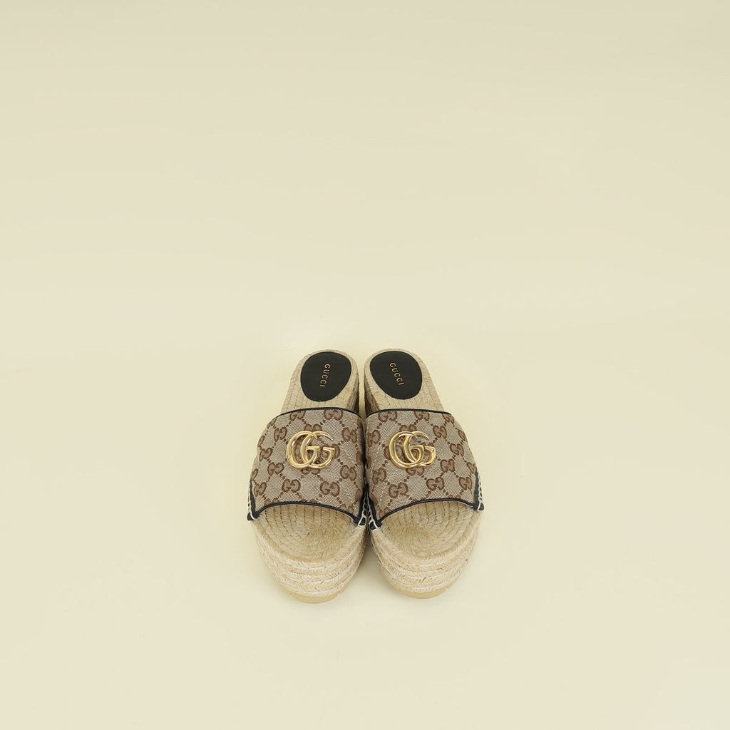 Gucci Ebony GG Marmont Platform Espadrille Mule 39
