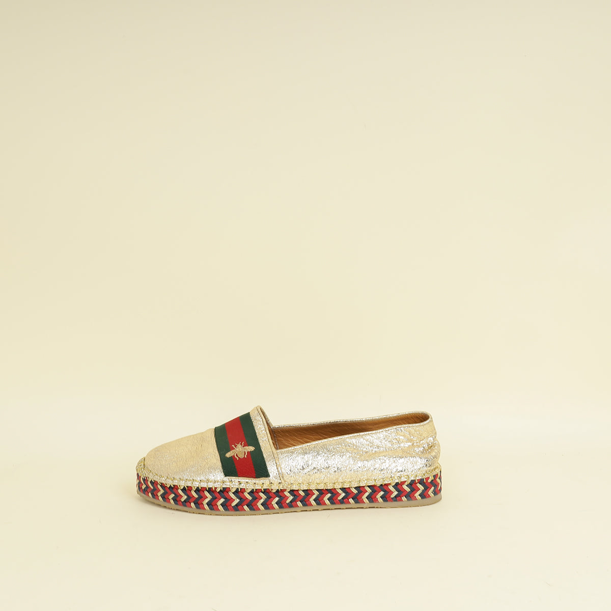 Gucci Metallic Gold Galassia Web Bee Embroidered Espadrilles 39