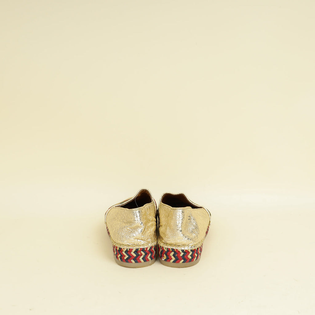 Gucci Metallic Gold Galassia Web Bee Embroidered Espadrilles 39