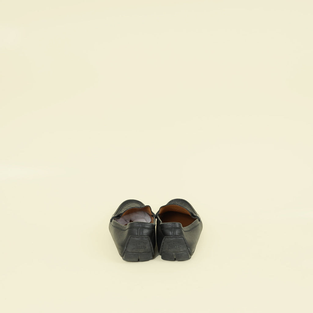 Gucci Black Microguccissima Mens Driver Loafers 39