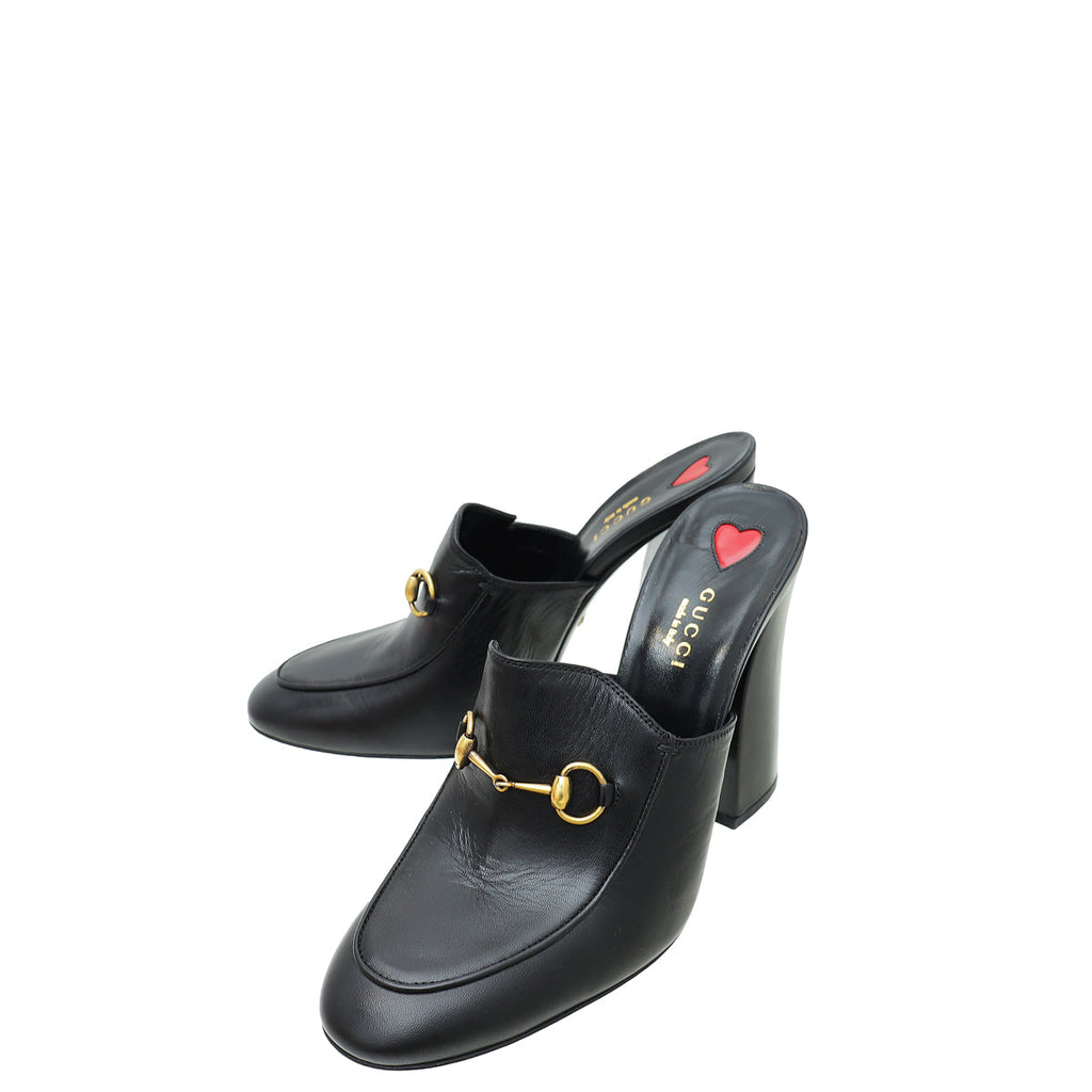 Gucci Black Malaga Kid Horsebit Princetown High Heel Mules 39
