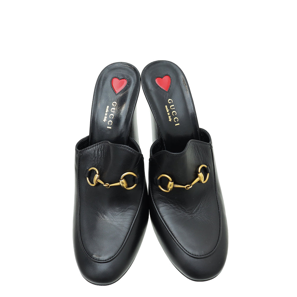 Gucci Black Malaga Kid Horsebit Princetown High Heel Mules 39