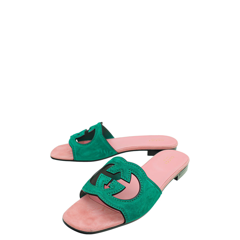 Gucci Bicolor Interlocking G Cut-Out Slide Sandals 39