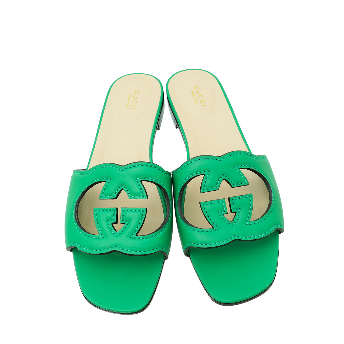 Gucci Green Interlocking G Cutout Flat Sandal 39