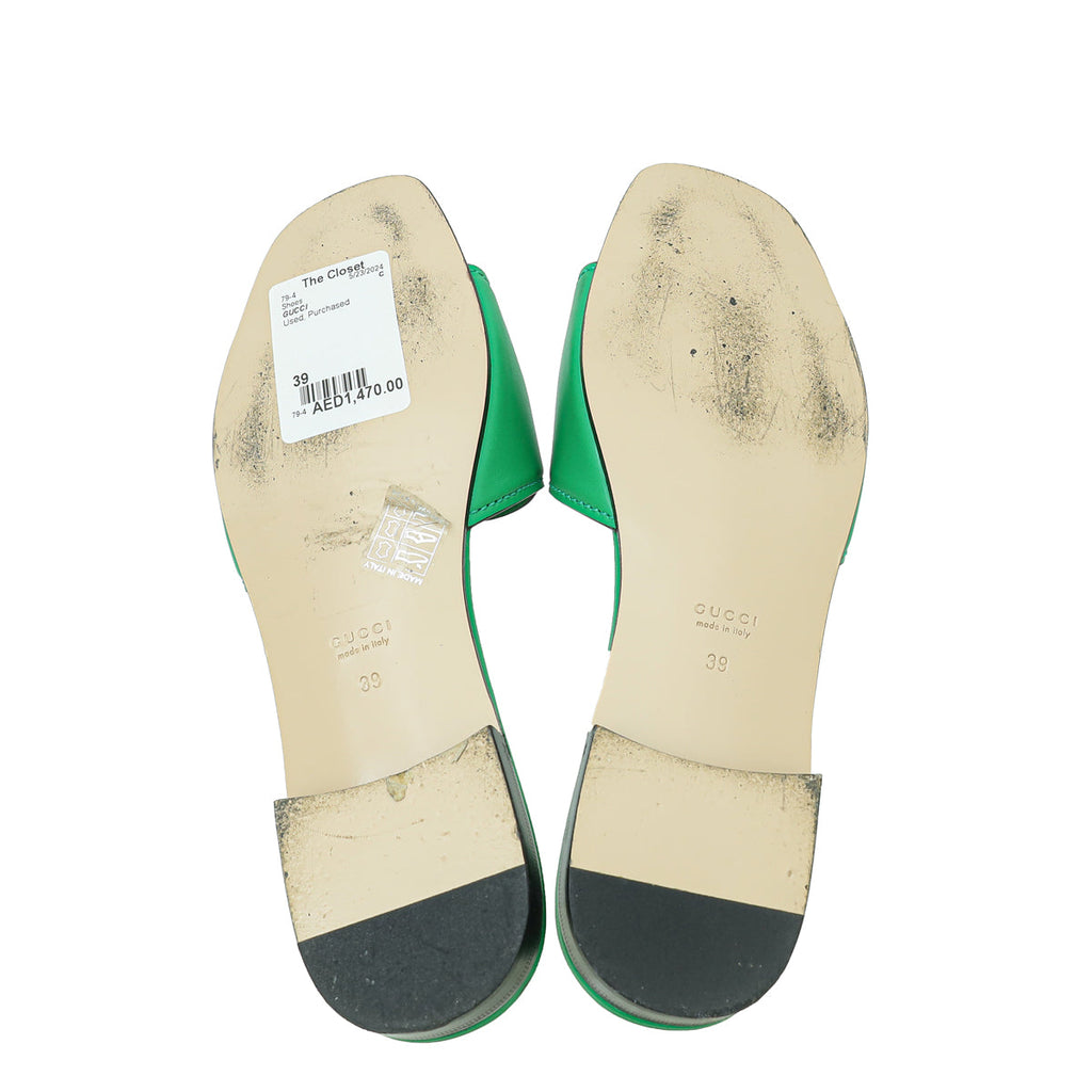 Gucci Green Interlocking G Cutout Flat Sandal 39