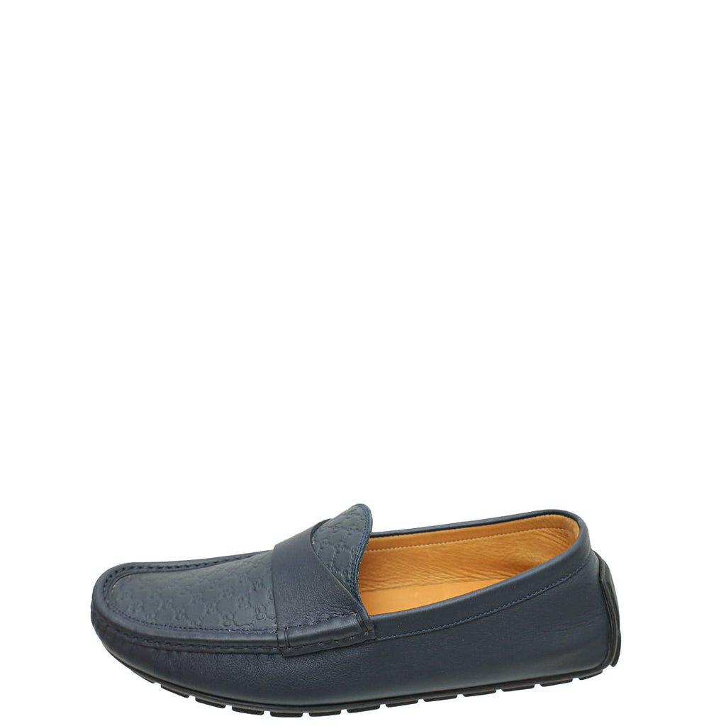 Gucci Navy Blue GG Microguccissima Men's Driver Loafers 7.5