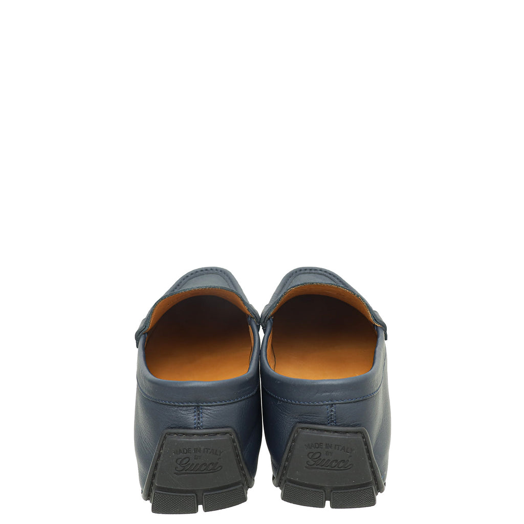 Gucci Navy Blue GG Microguccissima Men's Driver Loafers 7.5