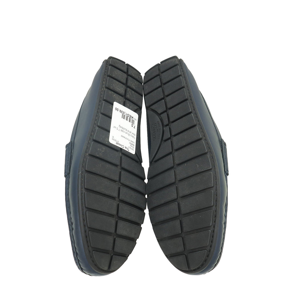 Gucci Navy Blue GG Microguccissima Men's Driver Loafers 7.5