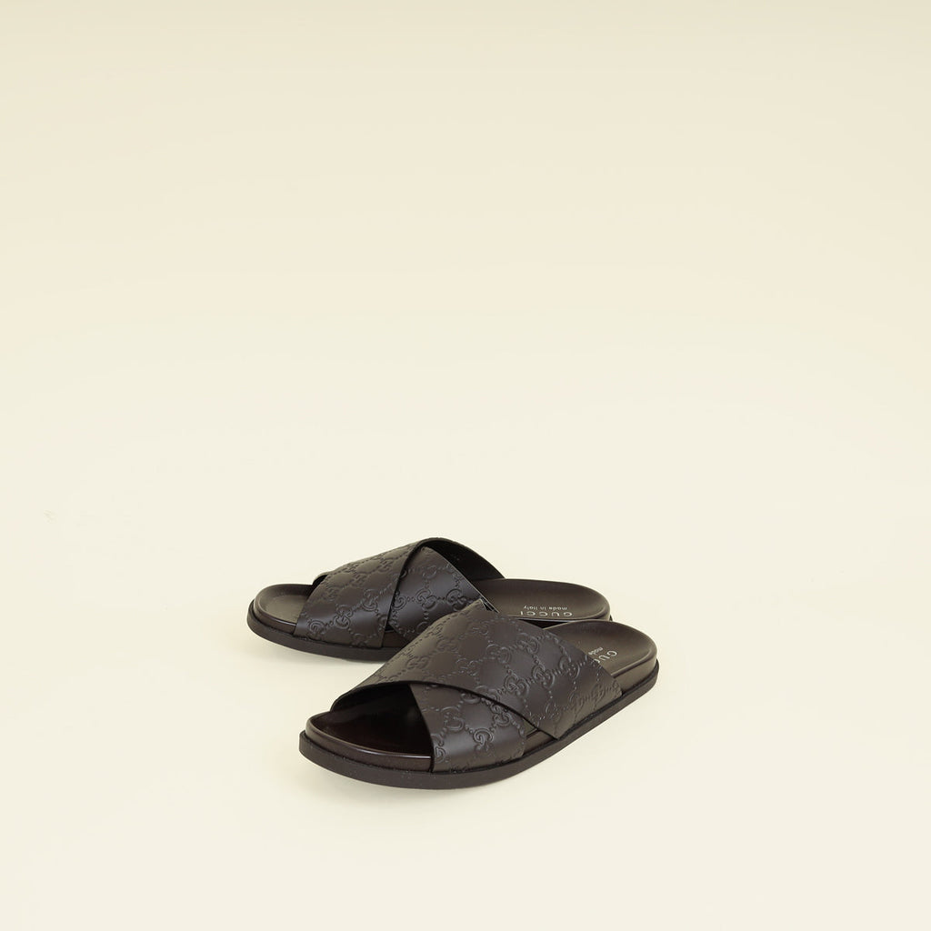 Gucci Chocolate Guccissima Mens Slide Sandal With Criss Cross 8