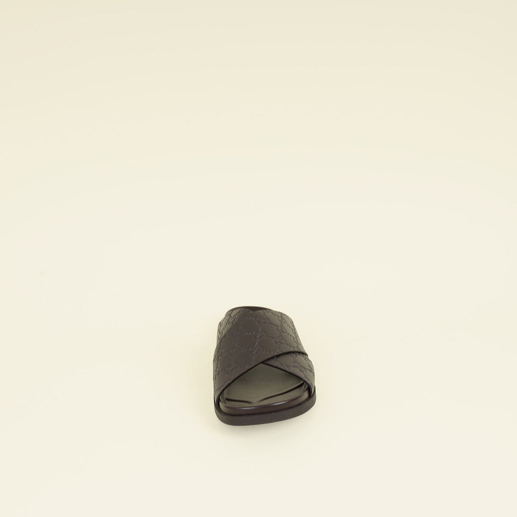 Gucci Chocolate Guccissima Mens Slide Sandal With Criss Cross 8